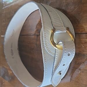 Elegant White Leather Belt with Gold Buckle Size Is Small And Adjustable